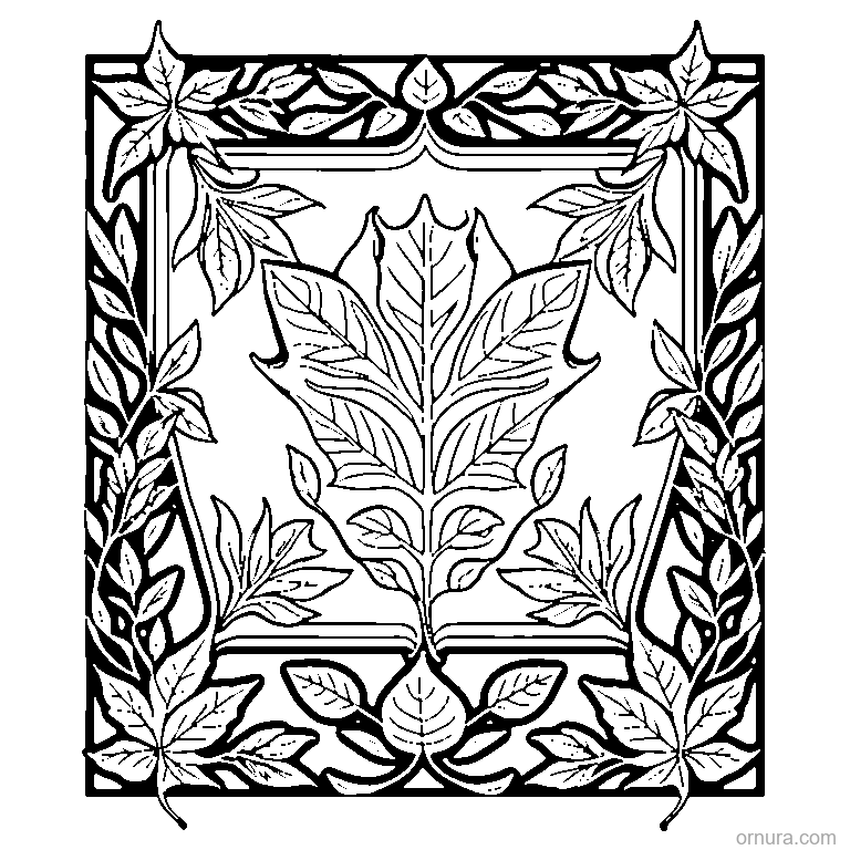 leaf border pattern with autumn leaves template coloring page - free printable black and white line art for kids and adults