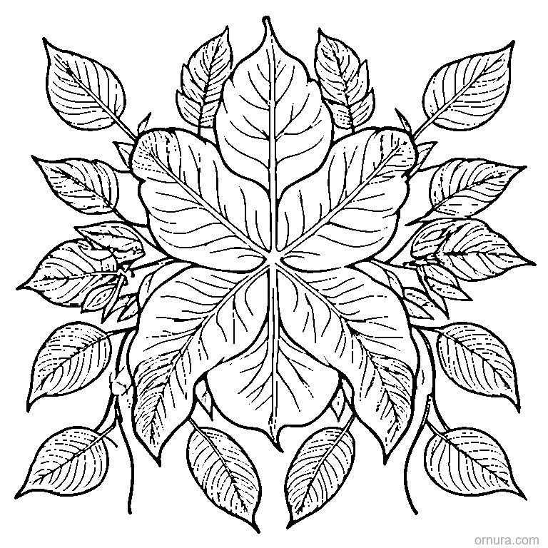 leaf pattern simple repeated printable coloring page - free printable black and white line art for kids and adults