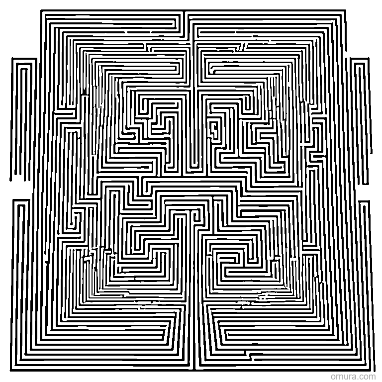 maze pattern simple design coloring page - free printable black and white line art for kids and adults