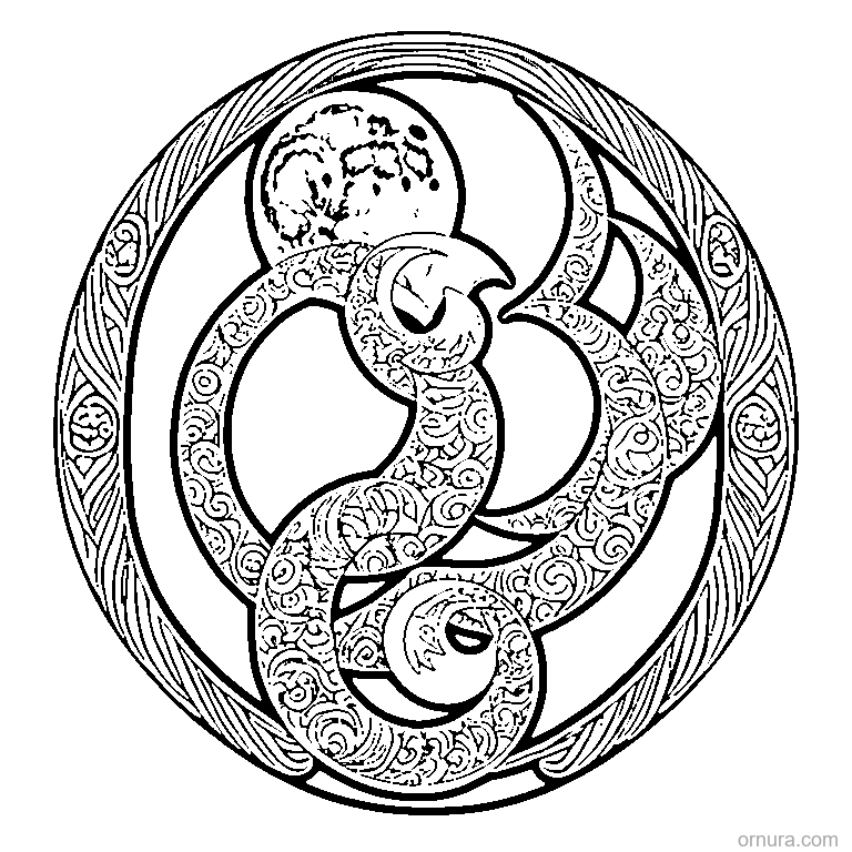 moon pattern crescents design coloring page - free printable black and white line art for kids and adults