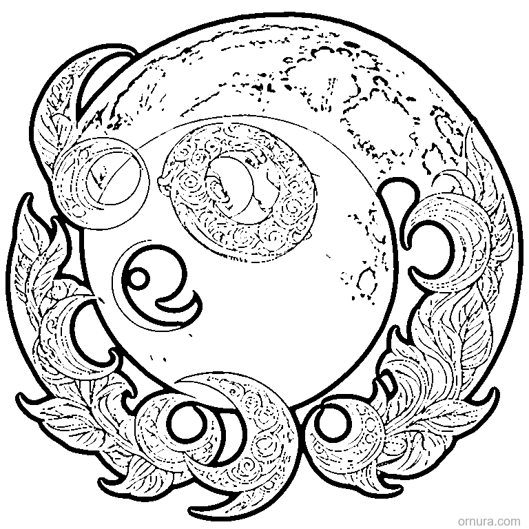 moon pattern crescents template coloring page - free printable black and white line art for kids and adults