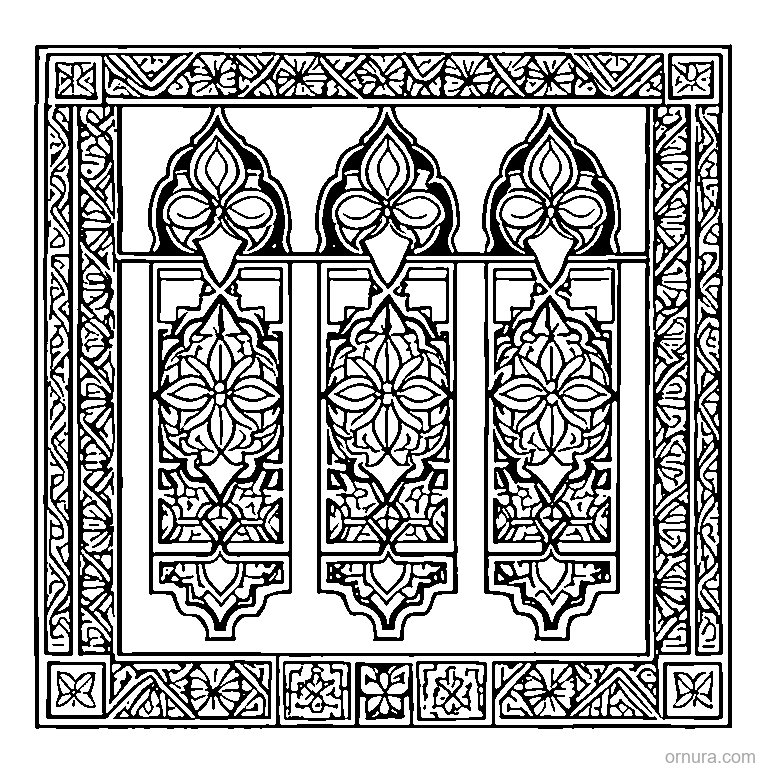 moroccan tile pattern template coloring page - free printable black and white line art for kids and adults