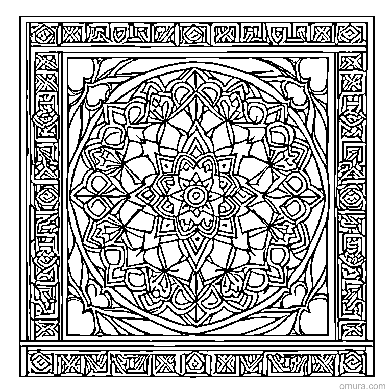 moroccan tile pattern coloring page - free printable black and white line art for kids and adults