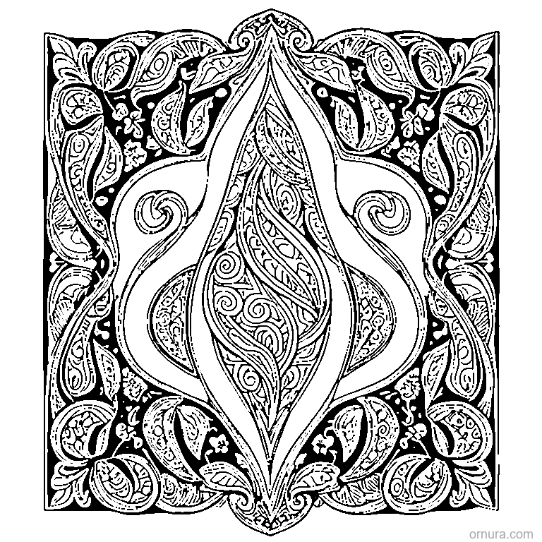 paisley pattern teardrop design coloring page - free printable black and white line art for kids and adults
