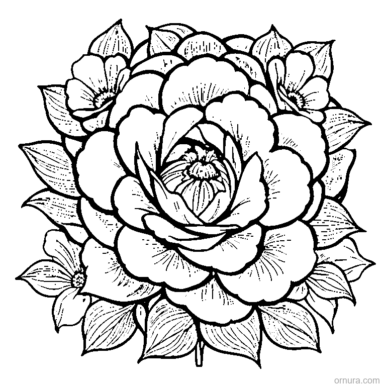 petal pattern flower template coloring page - free printable black and white line art for kids and adults