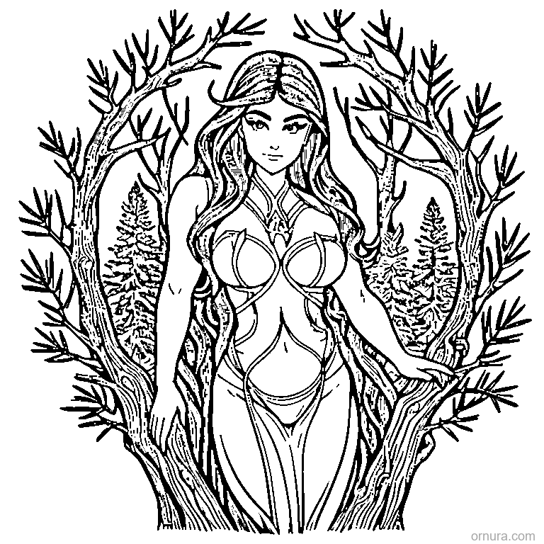 pine branch with needles design coloring page - free printable black and white line art for kids and adults