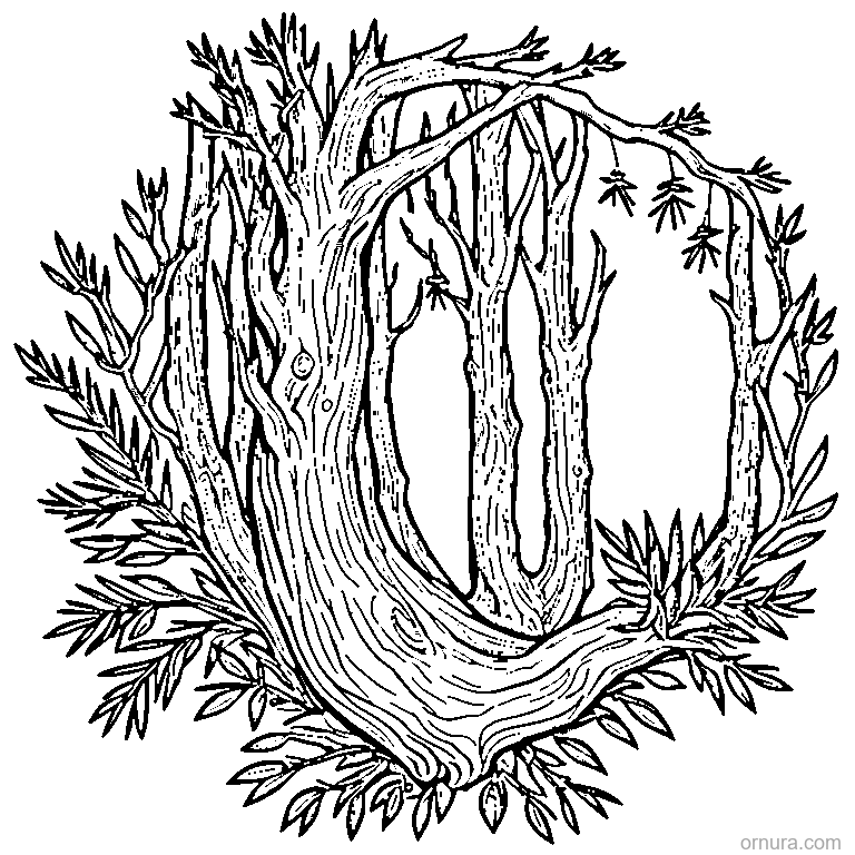 pine branch with needles template coloring page - free printable black and white line art for kids and adults