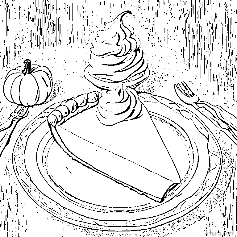 pumpkin pie slice with whipped cream coloring page - free printable black and white line art for kids and adults