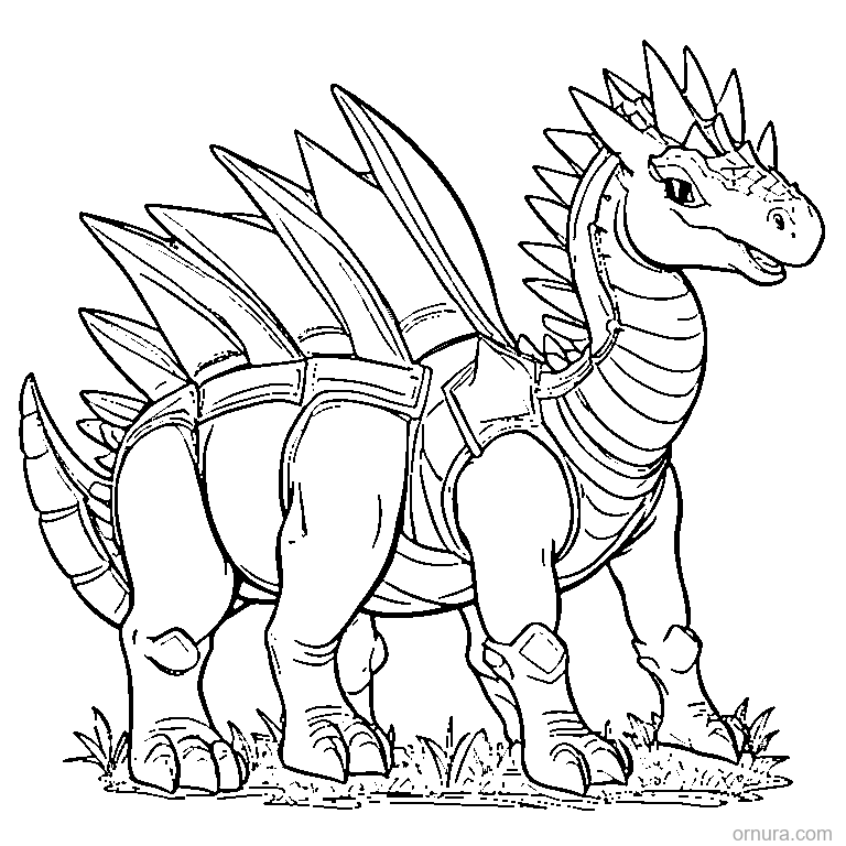 stegosaurus walking coloring page - free printable black and white line art for kids and adults