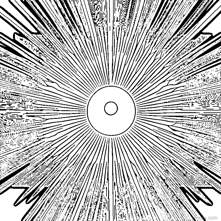 sun pattern with rays design coloring page - free printable black and white line art for kids and adults