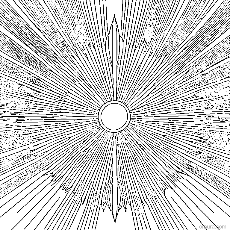 sun pattern with rays printable coloring page - free printable black and white line art for kids and adults