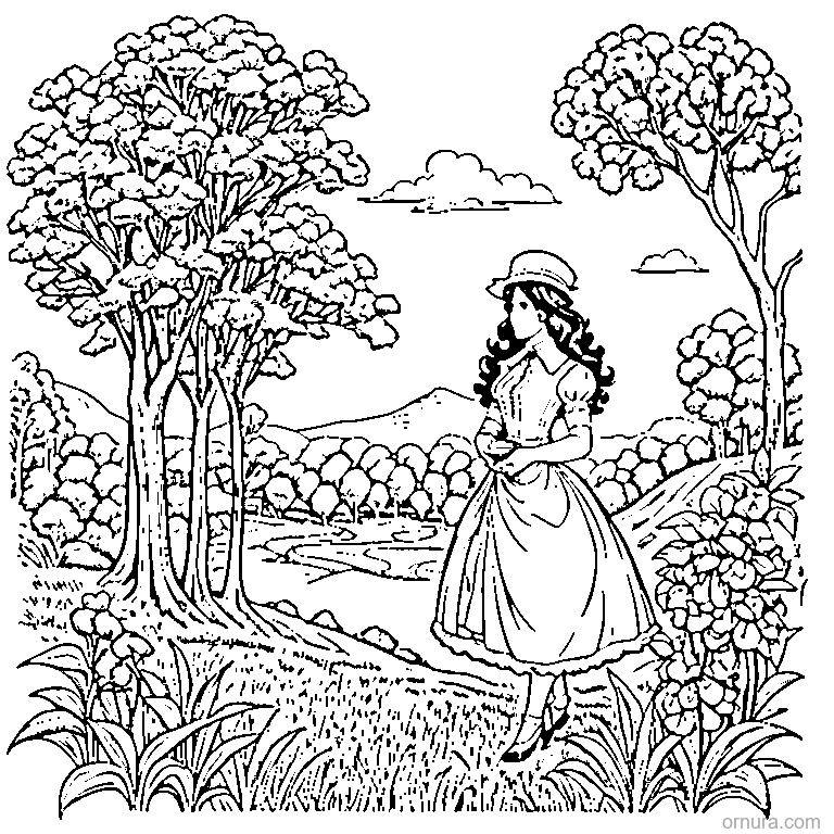 toile de jouy pattern pastoral printable coloring page - free printable black and white line art for kids and adults