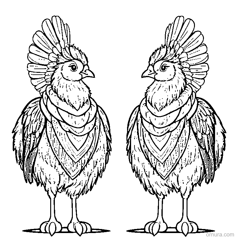 two turkeys facing each other coloring page - free printable black and white line art for kids and adults