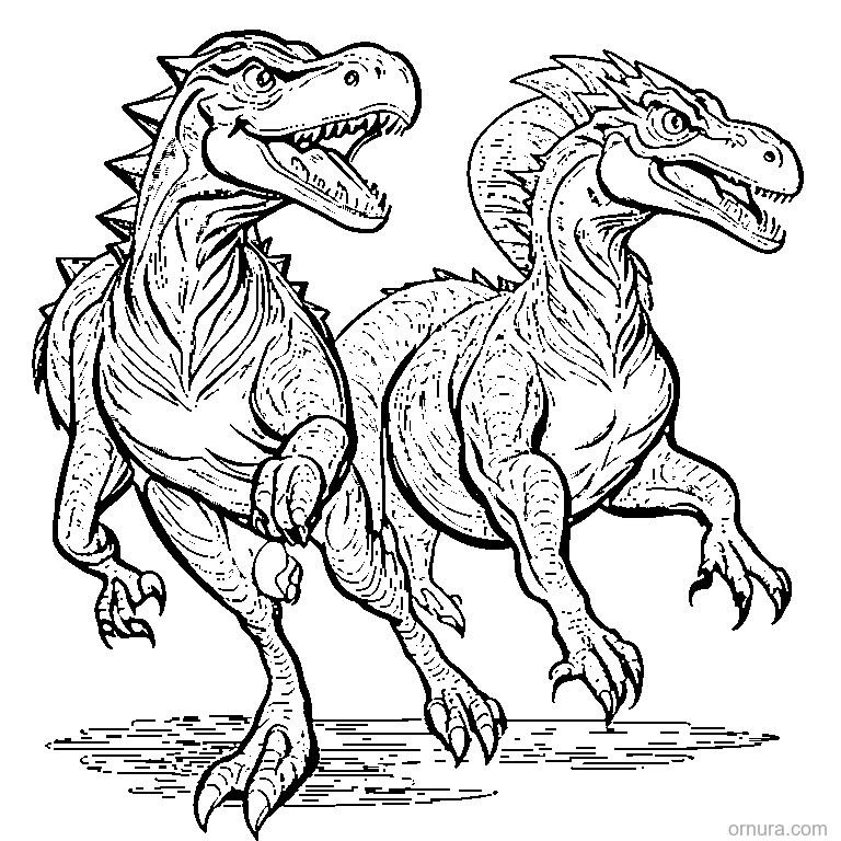 velociraptor running coloring page - free printable black and white line art for kids and adults