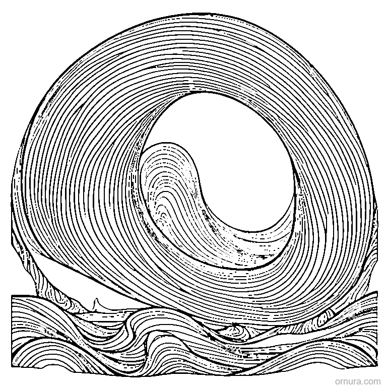 wave pattern simple design coloring page - free printable black and white line art for kids and adults