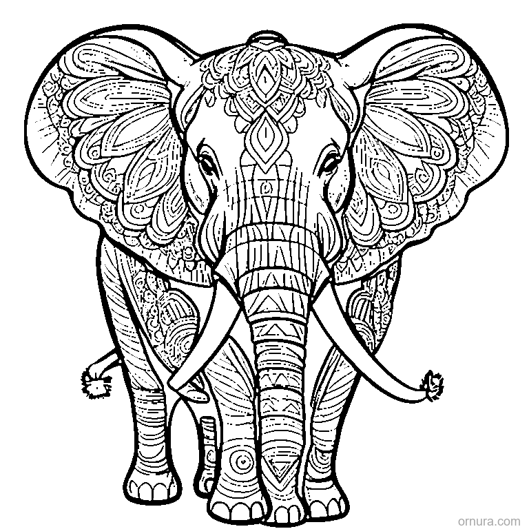 zentangle elephant coloring page - free printable black and white line art for kids and adults