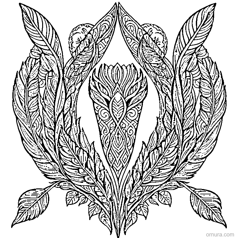 zentangle feather motifs coloring page coloring page - free printable black and white line art for kids and adults