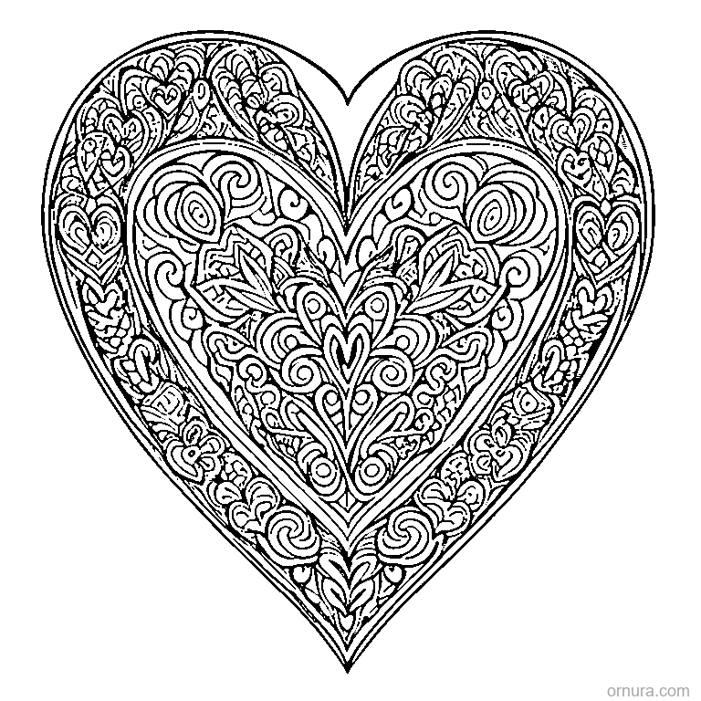 zentangle heart shapes coloring page coloring page - free printable black and white line art for kids and adults