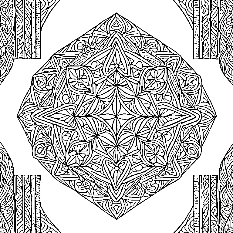 zentangle pattern with diamond grid coloring page - free printable black and white line art for kids and adults