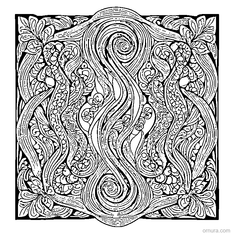 zentangle pattern with flowing swirls coloring page - free printable black and white line art for kids and adults