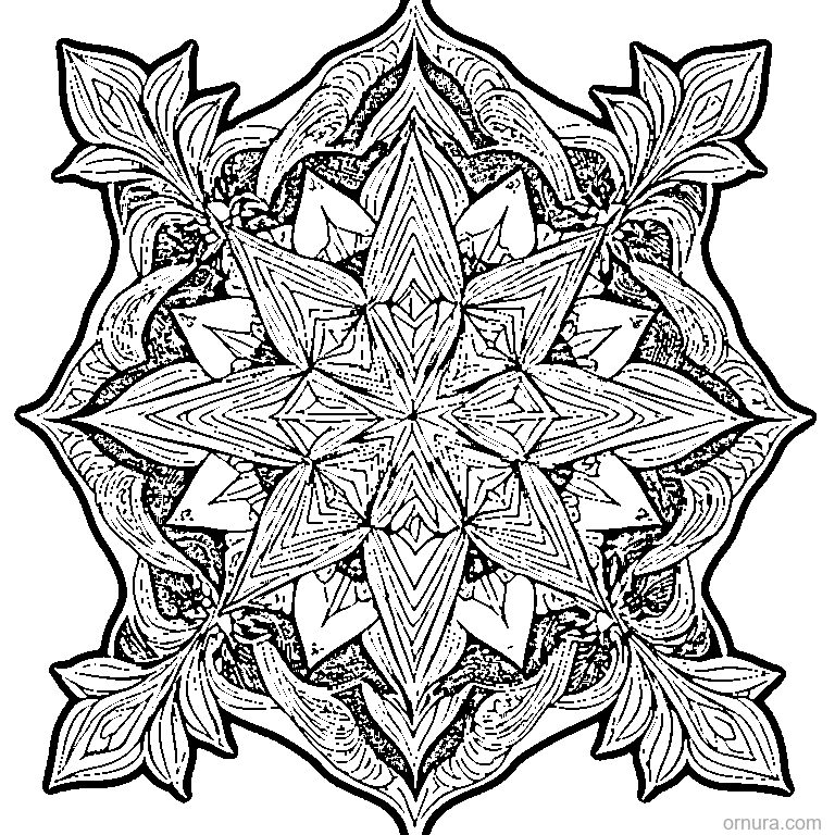 zentangle pattern with star bursts coloring page - free printable black and white line art for kids and adults