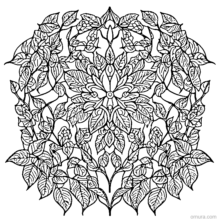 zentangle repeating leaves coloring page coloring page - free printable black and white line art for kids and adults