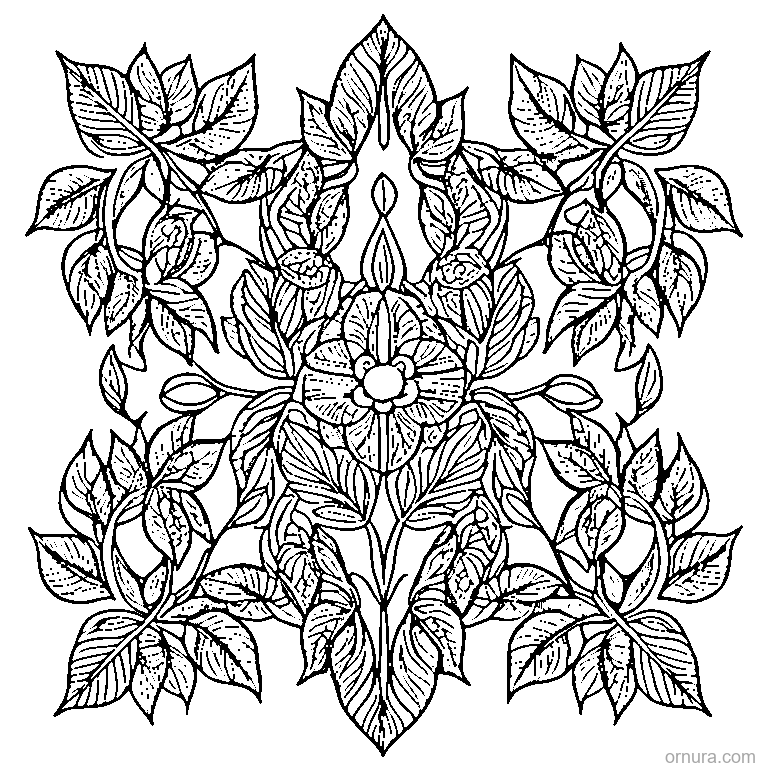 zentangle repeating leaves printable coloring page - free printable black and white line art for kids and adults