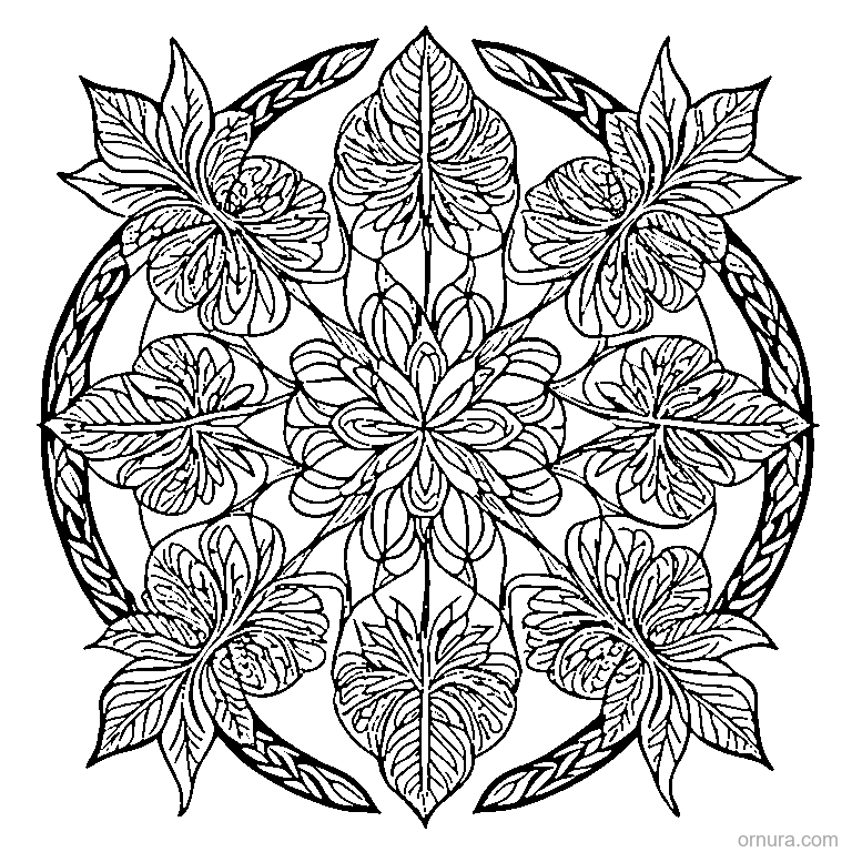 zentangle repeating leaves template coloring page - free printable black and white line art for kids and adults