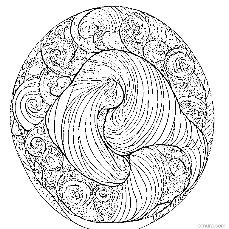 zentangle seashell spiral coloring page - free printable black and white line art for kids and adults