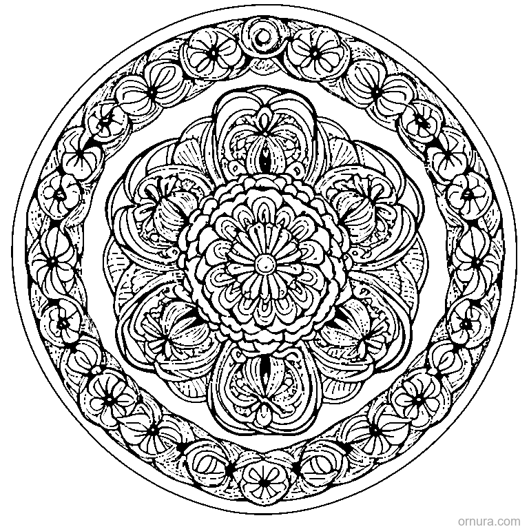 zentangle spiral flowers coloring page coloring page - free printable black and white line art for kids and adults