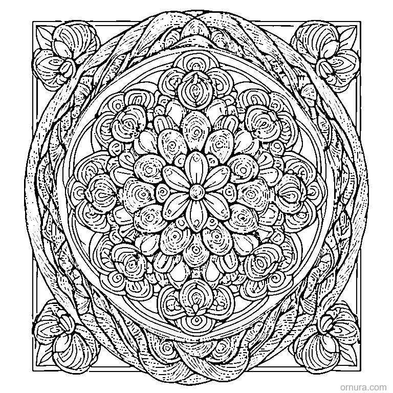 zentangle spiral flowers printable coloring page - free printable black and white line art for kids and adults