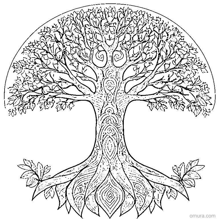 zentangle tree of life coloring page - free printable black and white line art for kids and adults