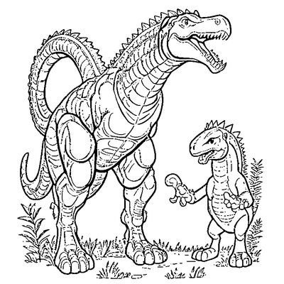 Allosaurus And A Baby Dinosaur coloring page - free printable
