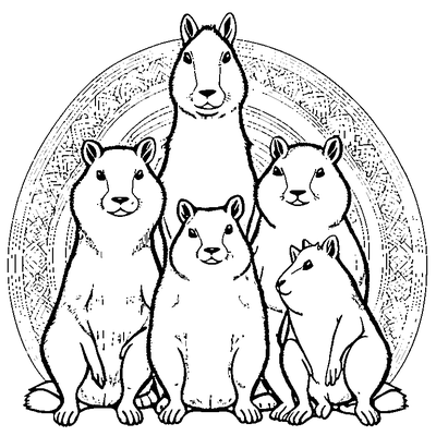 Capybara Family Group coloring page - free printable