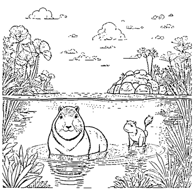 Capybara Swimming In Water coloring page - free printable