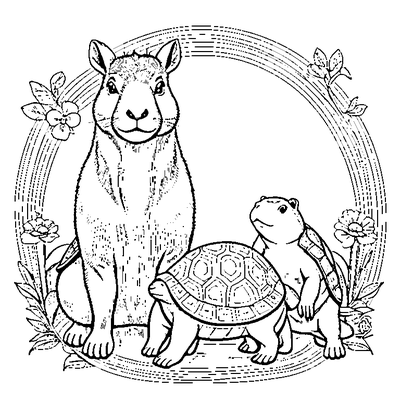 Capybara With A Turtle Friend coloring page - free printable