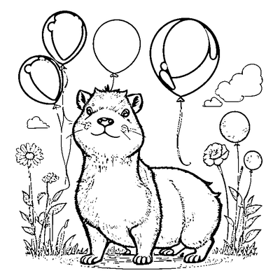Capybara With Balloons coloring page - free printable