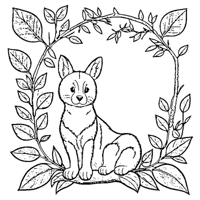 Cat Sitting In A Leaf Wreath coloring page - free printable