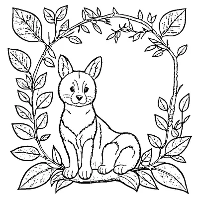Cat Sitting In A Leaf Wreath coloring page - free printable