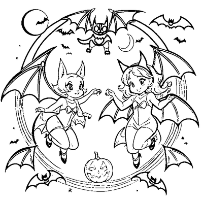 Cute Bat Flying With Moon