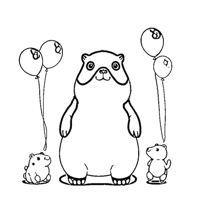 Cute Capybara With A Balloon coloring page - free printable
