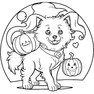 Cute Dog Carrying A Pumpkin Pail coloring page - free printable
