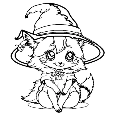 Cute Fox Wearing A Witch Hat coloring page - free printable
