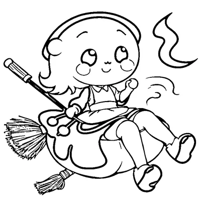 Cute Ghost Riding A Broom coloring page - free printable