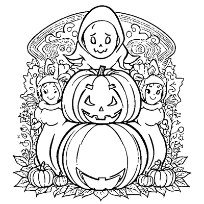 Cute Ghosts With A Jack O Lantern coloring page - free printable
