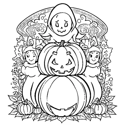 cute ghosts with a jack o lantern coloring pages