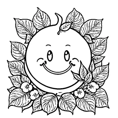 Cute Leaf With Smiley Face For Kids Design coloring page - free printable