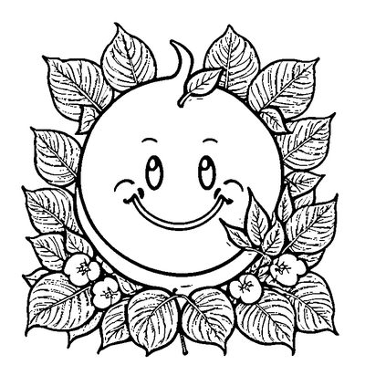 Cute Leaf With Smiley Face For Kids coloring page variation 2
