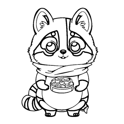 Cute Raccoon With A Treat Bowl coloring page - free printable