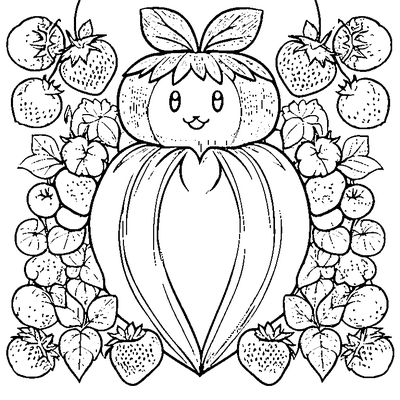 Cute Strawberry Heart With Strawberry Border coloring page - free printable